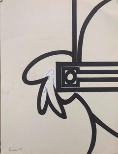 Abstract 8 Ink Brush Drawing on Paper, Signed, 1967, 10.5x14 Inches