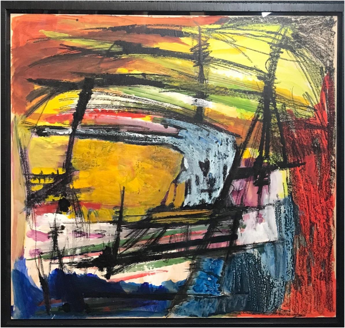 1960s "Storm at Sea" Gouache and Oil Pastel Abstract SF Artist