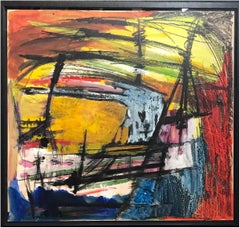 Vintage 1960s "Storm at Sea" Gouache and Oil Pastel Abstract SF Artist