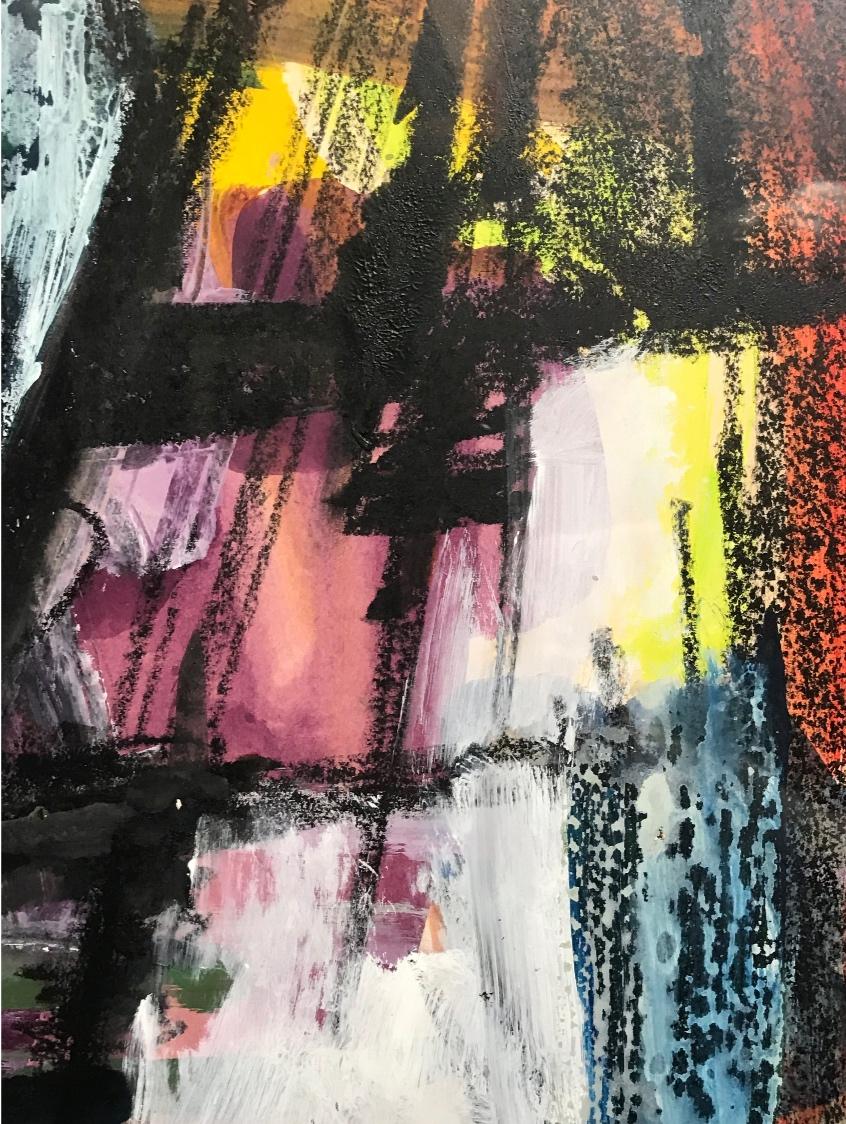 « Torm at Sea », gouache et huile pastel abstrait de l'artiste SF des années 1960 - Abstrait Painting par Gloria Dudfield