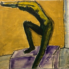 1960s "Diving" Gouache & Oil Pastel Bay Area Figurative Movement