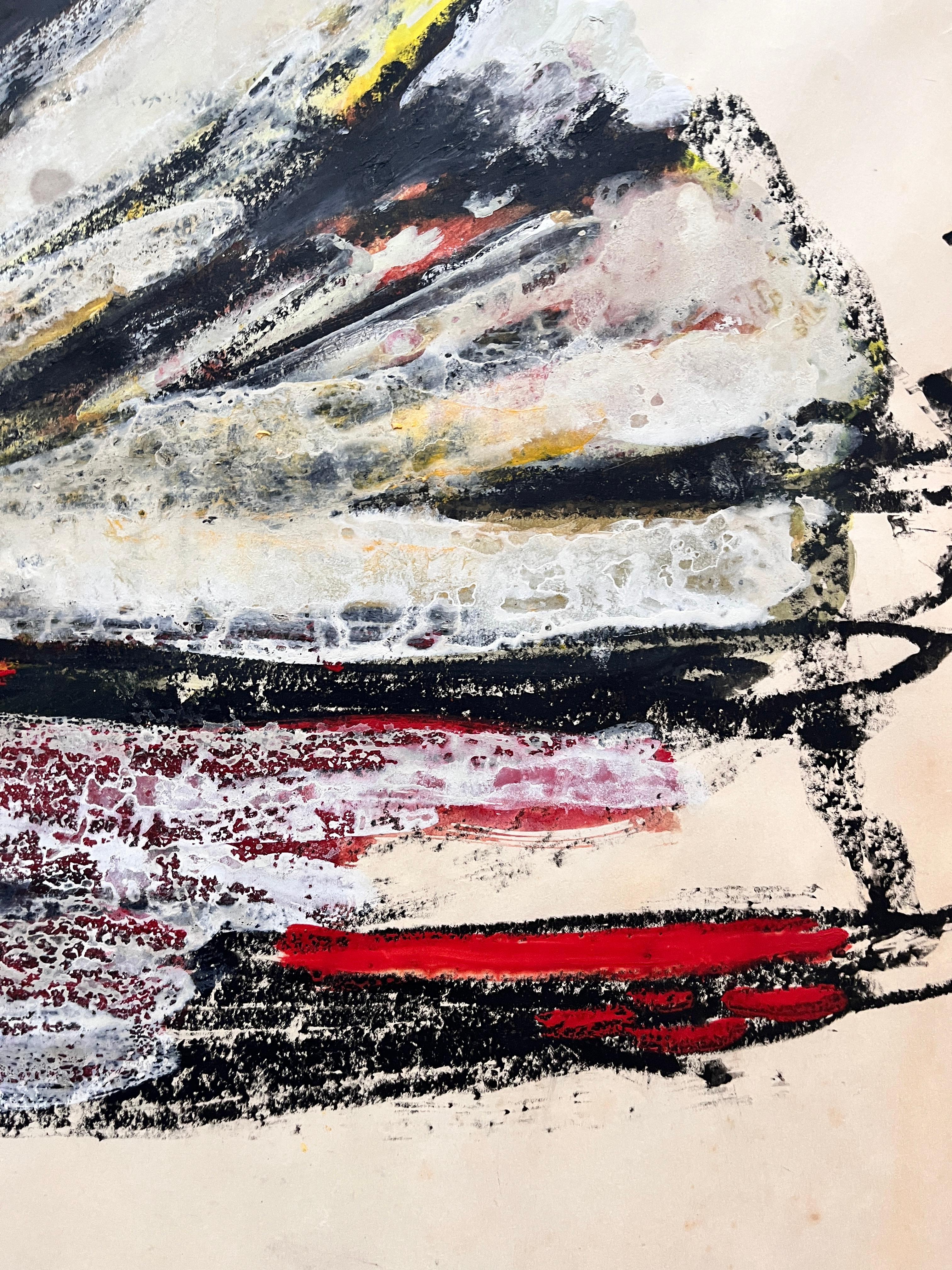 Abstrakte SF-Künstlerin „Red Landing“, Gouache und Ölpastell, abstrakt, 1960er Jahre im Angebot 7