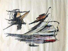 1960 "Red Landing" Gouache e pastello a olio Astratto Artista donna SF