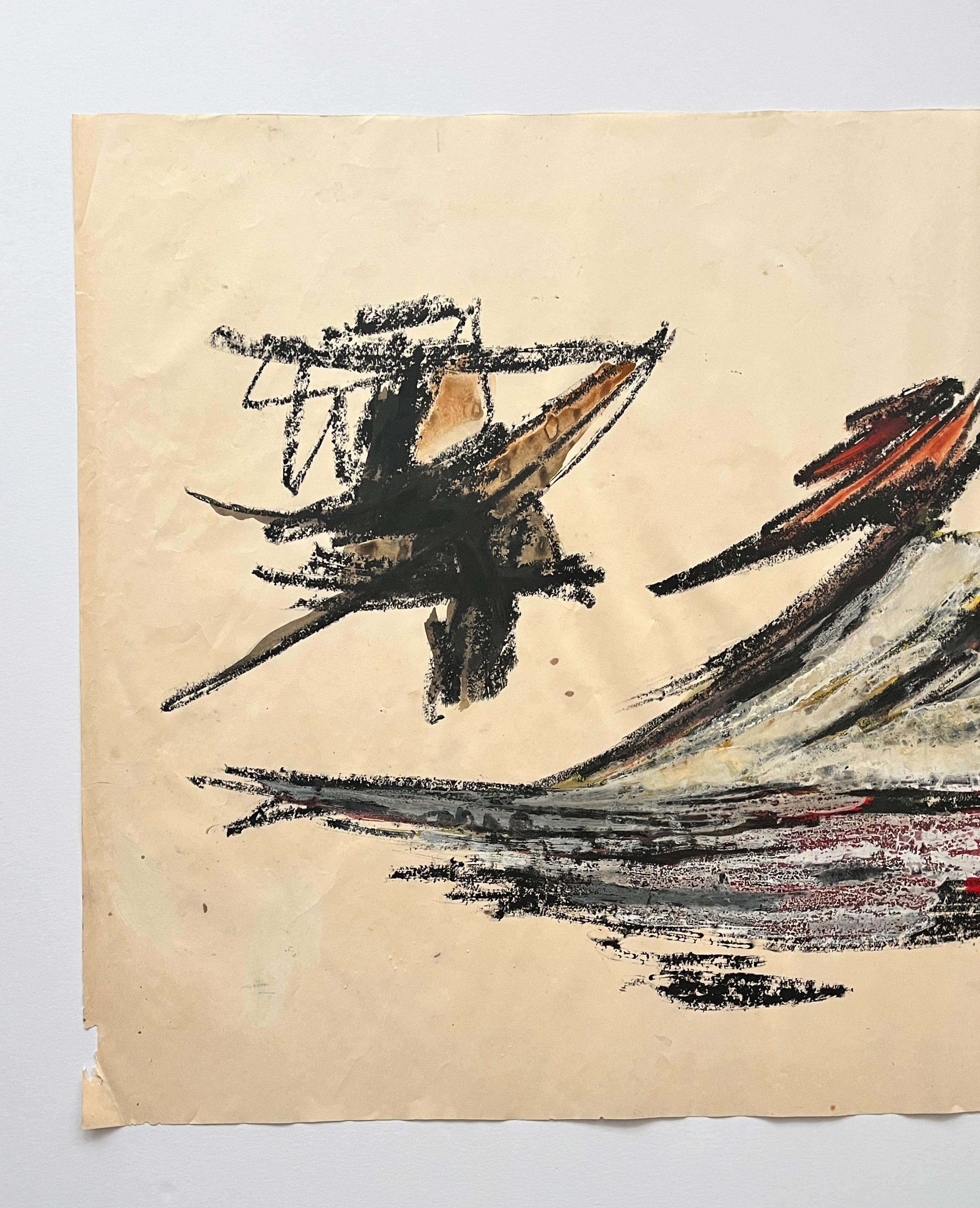 Abstrakte SF-Künstlerin „Red Landing“, Gouache und Ölpastell, abstrakt, 1960er Jahre im Angebot 5