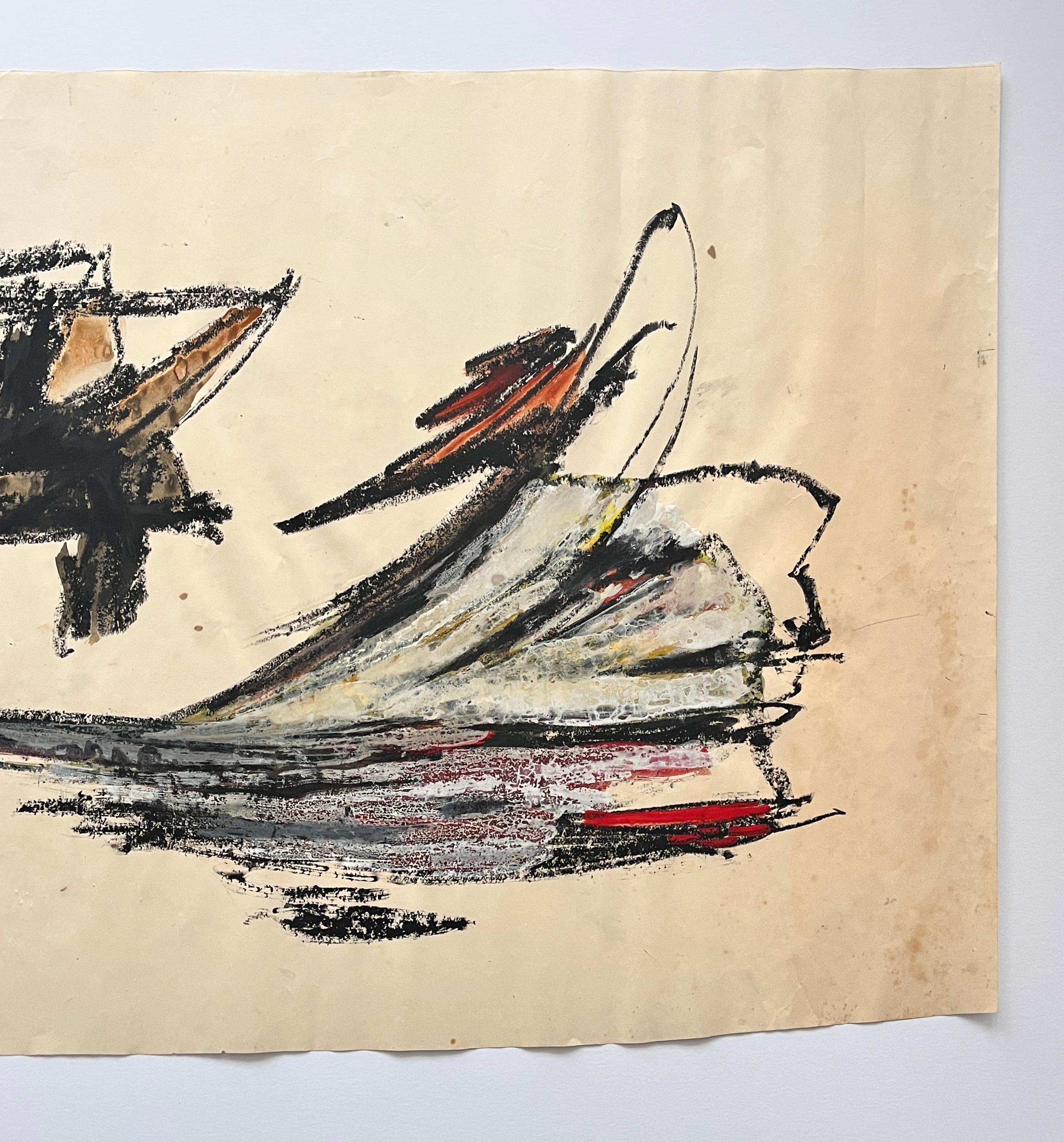 Abstrakte SF-Künstlerin „Red Landing“, Gouache und Ölpastell, abstrakt, 1960er Jahre im Angebot 6