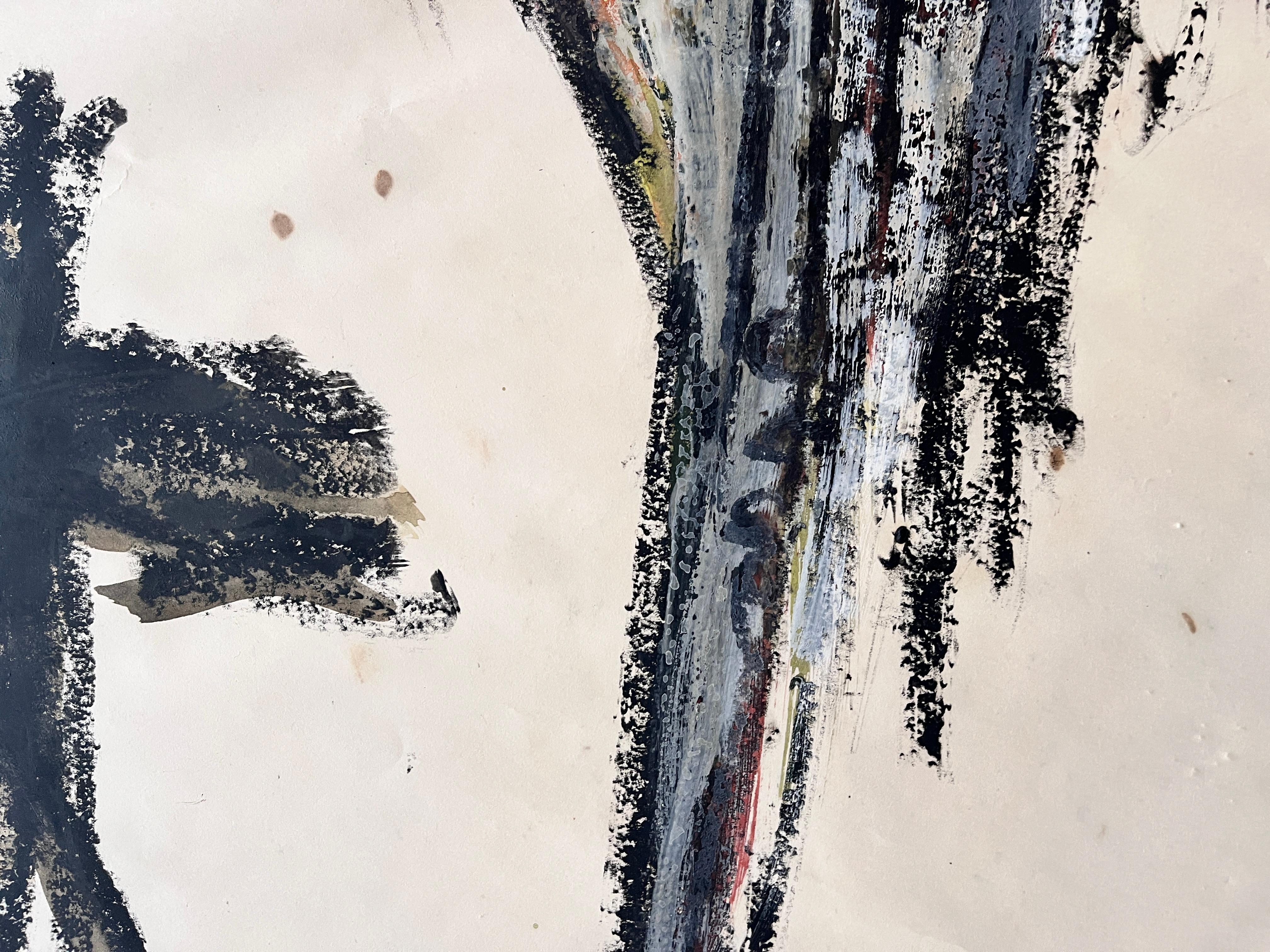 Abstrakte SF-Künstlerin „Red Landing“, Gouache und Ölpastell, abstrakt, 1960er Jahre im Angebot 3