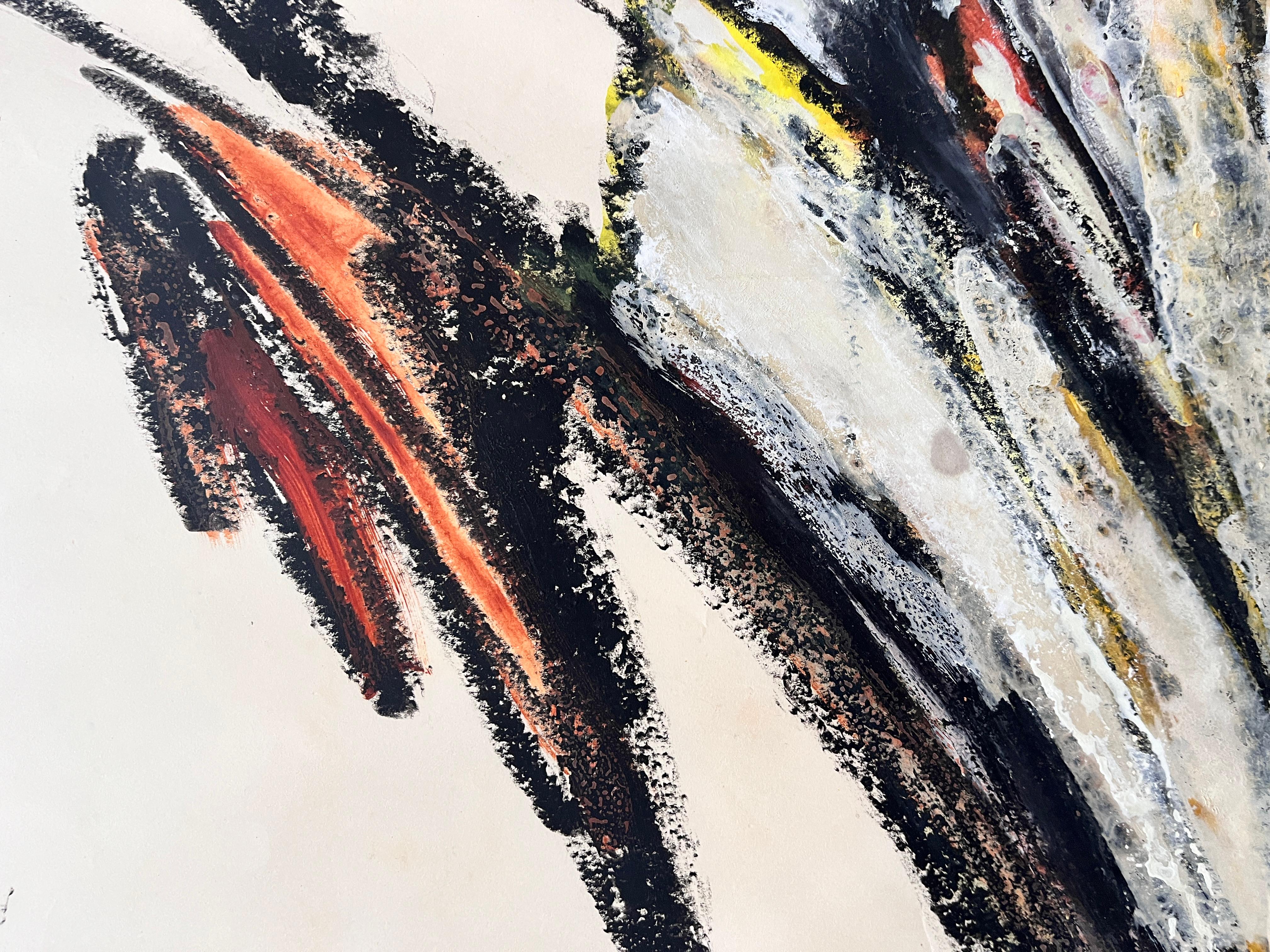 Abstrakte SF-Künstlerin „Red Landing“, Gouache und Ölpastell, abstrakt, 1960er Jahre im Angebot 4