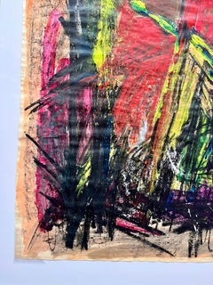 "Cometa al neon" di metà secolo, guazzo e pastello a olio astratto dell'artista femminile della Bay Area