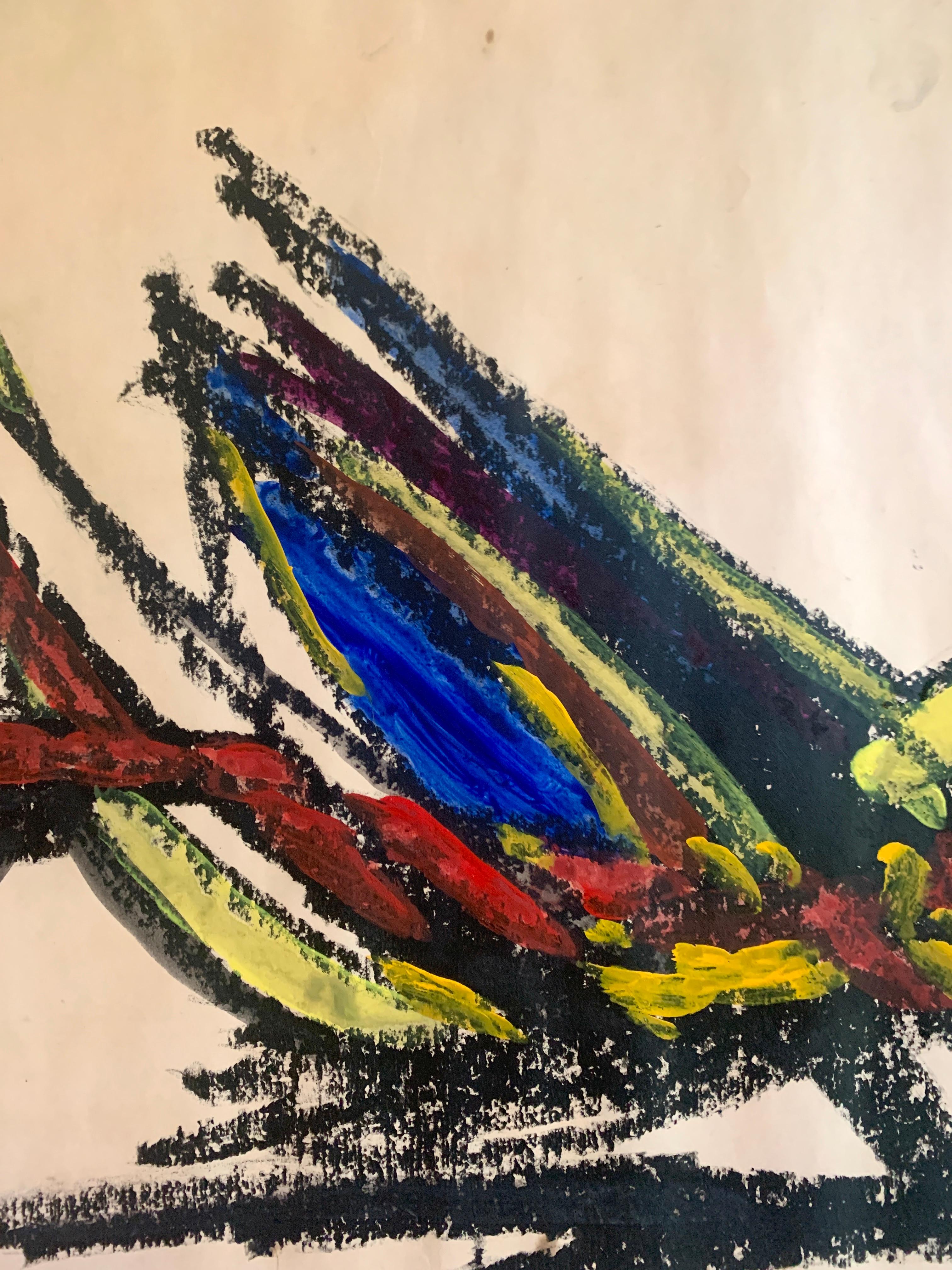 « Fruit Bowl in Mexico » des années 1960, gouache et huile pastel abstrait, milieu du siècle dernier en vente 1