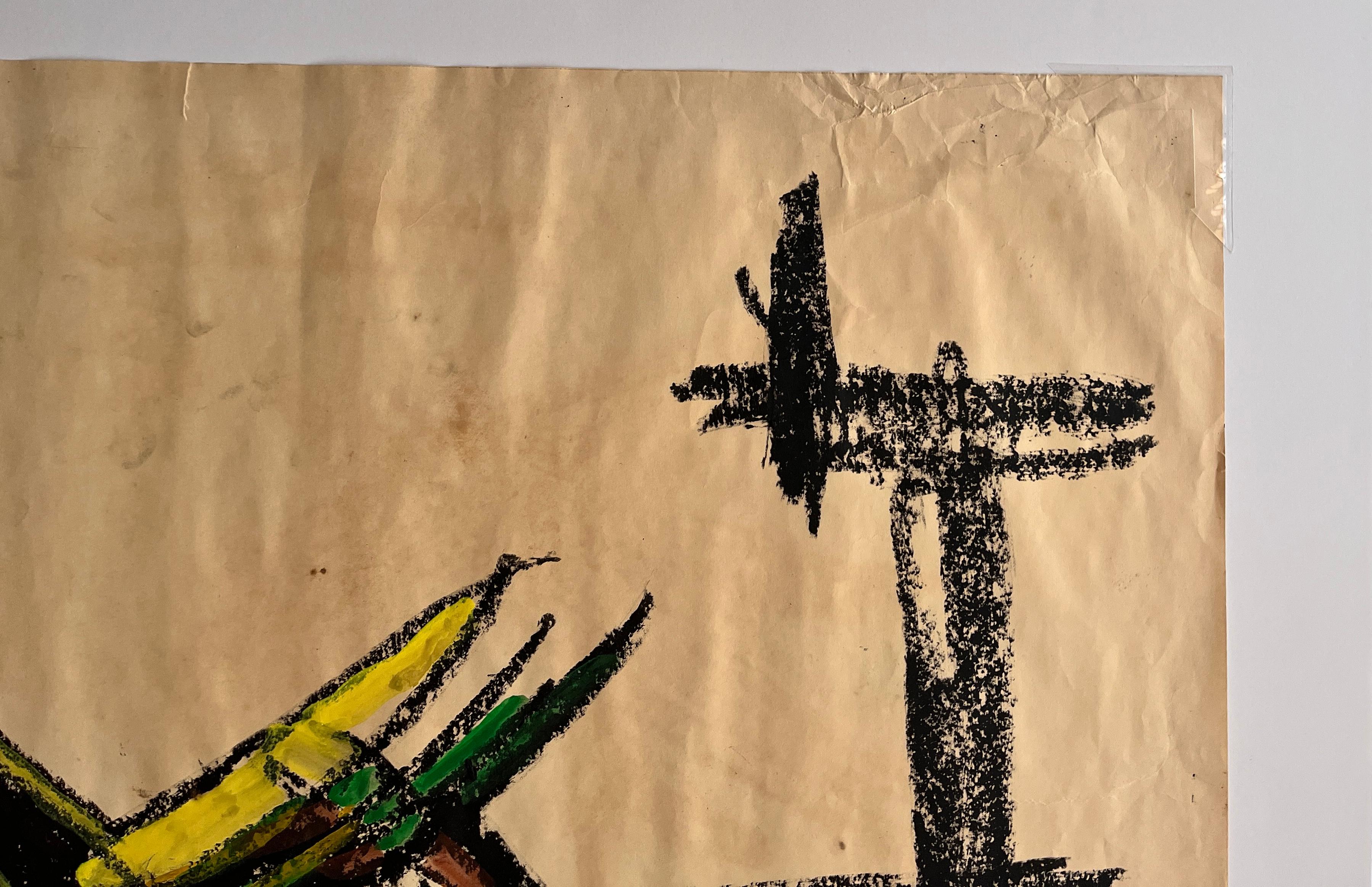 « Fruit Bowl in Mexico » des années 1960, gouache et huile pastel abstrait, milieu du siècle dernier en vente 8