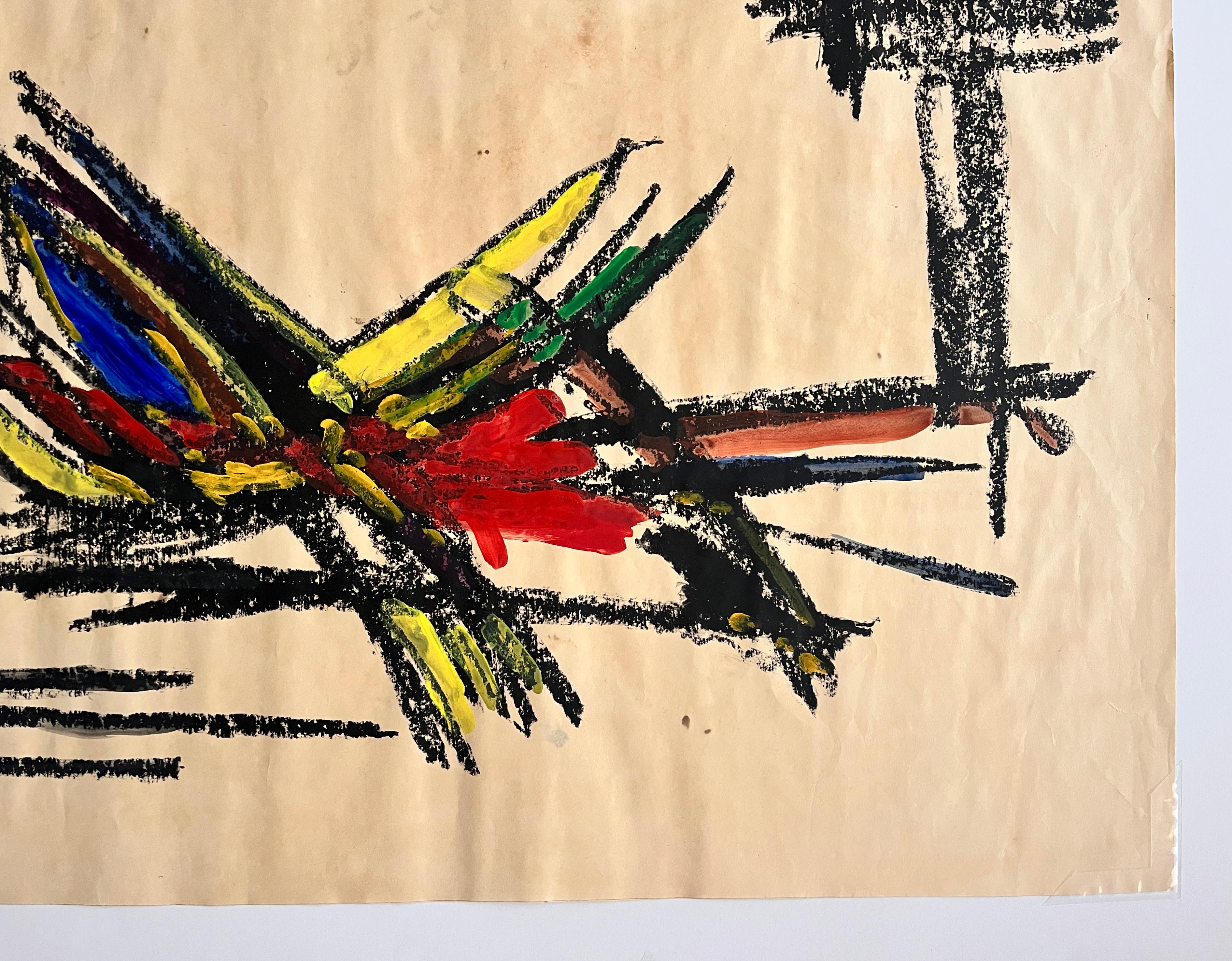 « Fruit Bowl in Mexico » des années 1960, gouache et huile pastel abstrait, milieu du siècle dernier en vente 6