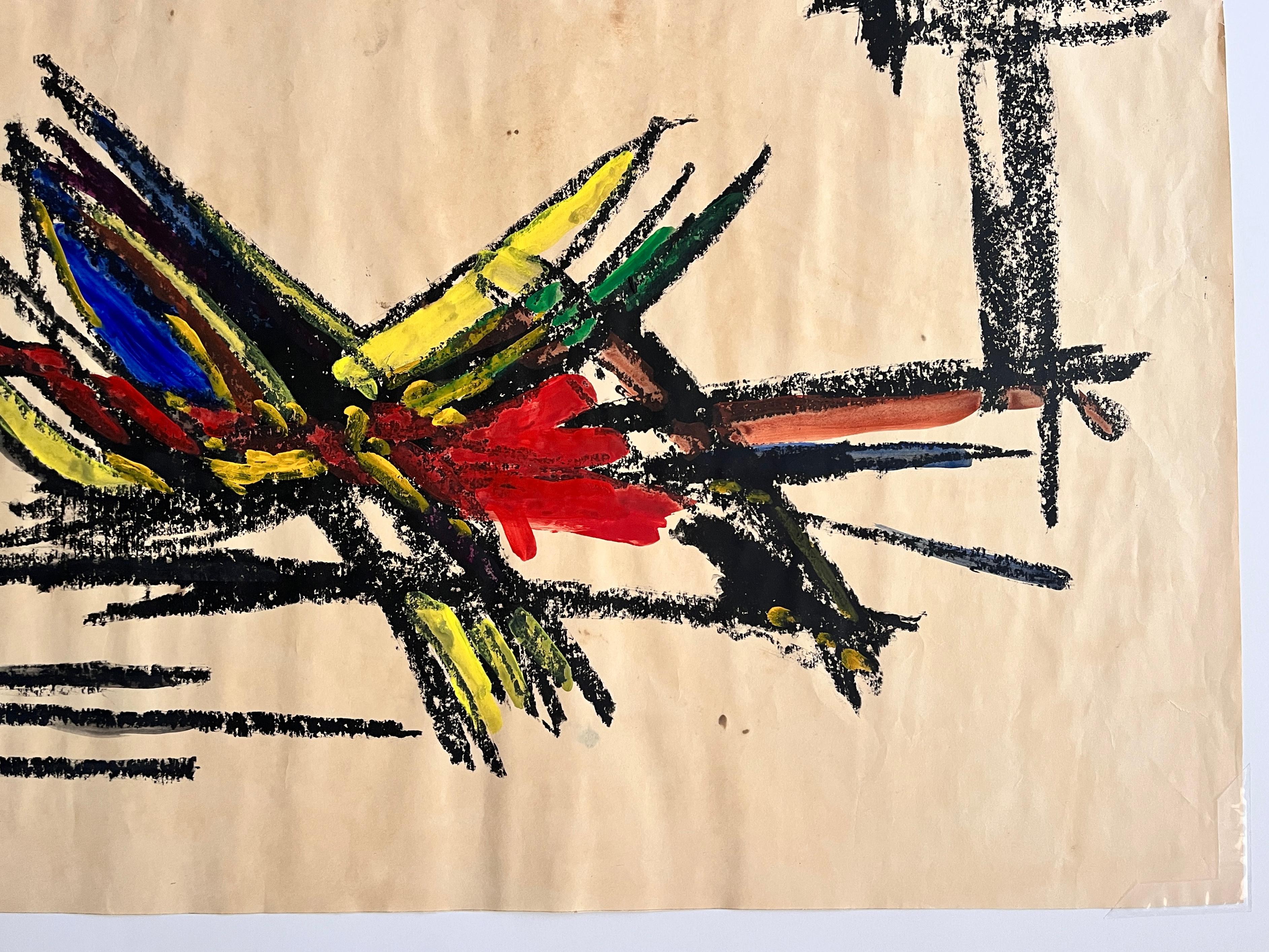 « Fruit Bowl in Mexico » des années 1960, gouache et huile pastel abstrait, milieu du siècle dernier en vente 7
