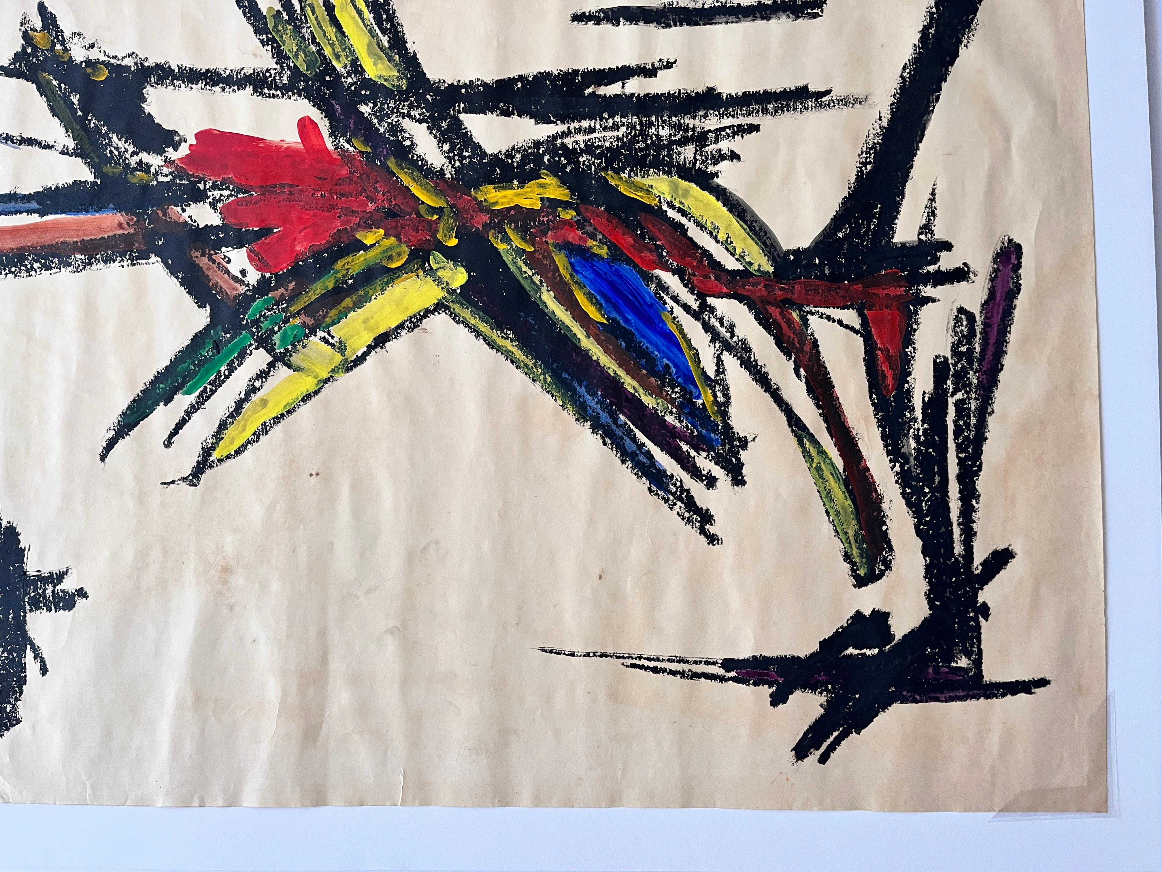 « Fruit Bowl in Mexico » des années 1960, gouache et huile pastel abstrait, milieu du siècle dernier en vente 3