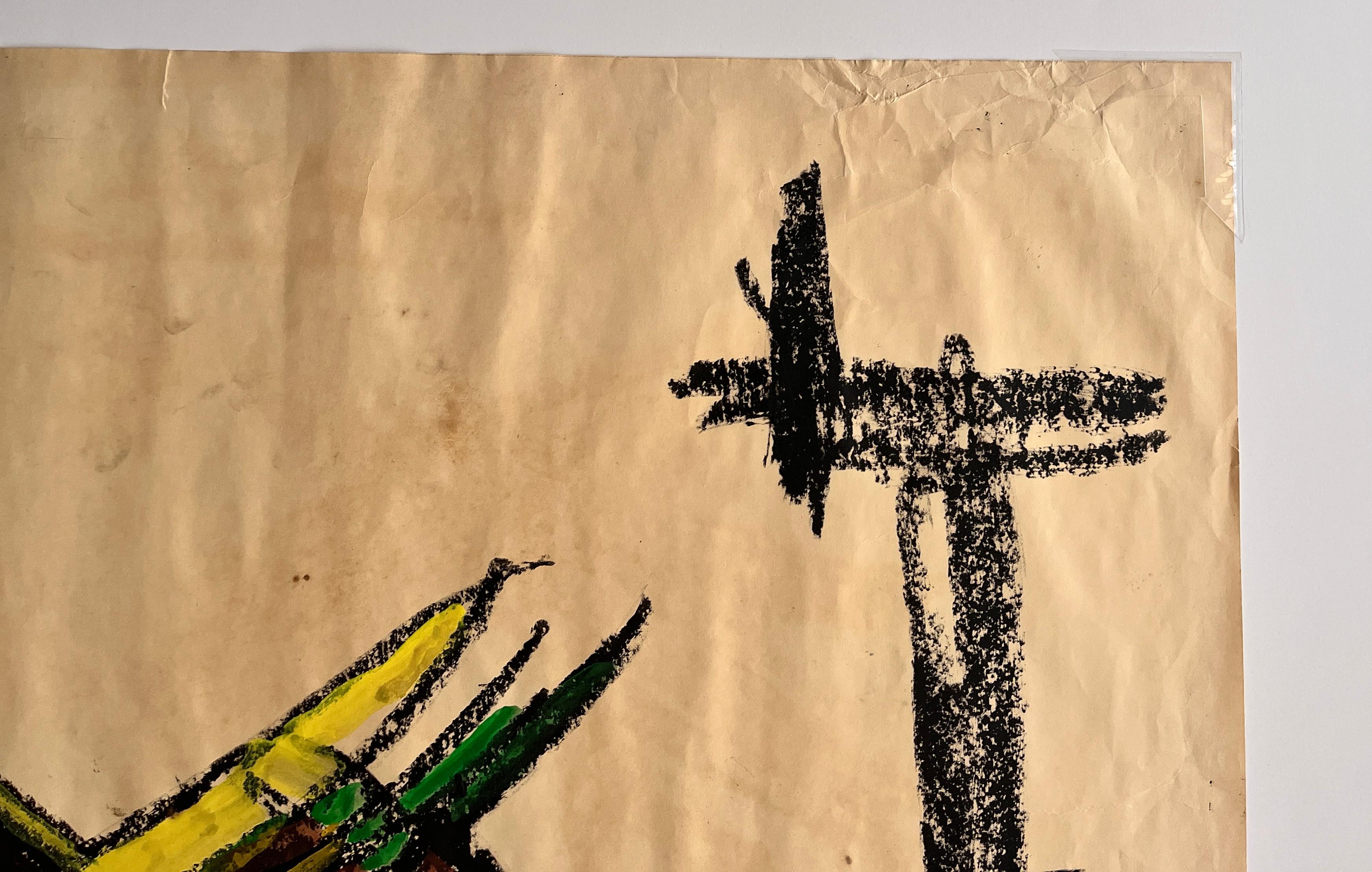« Fruit Bowl in Mexico » des années 1960, gouache et huile pastel abstrait, milieu du siècle dernier en vente 9