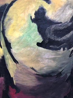 Pittura figurativa di metà secolo a guazzo e pastello a olio 1960 Bay Area Arte femminile