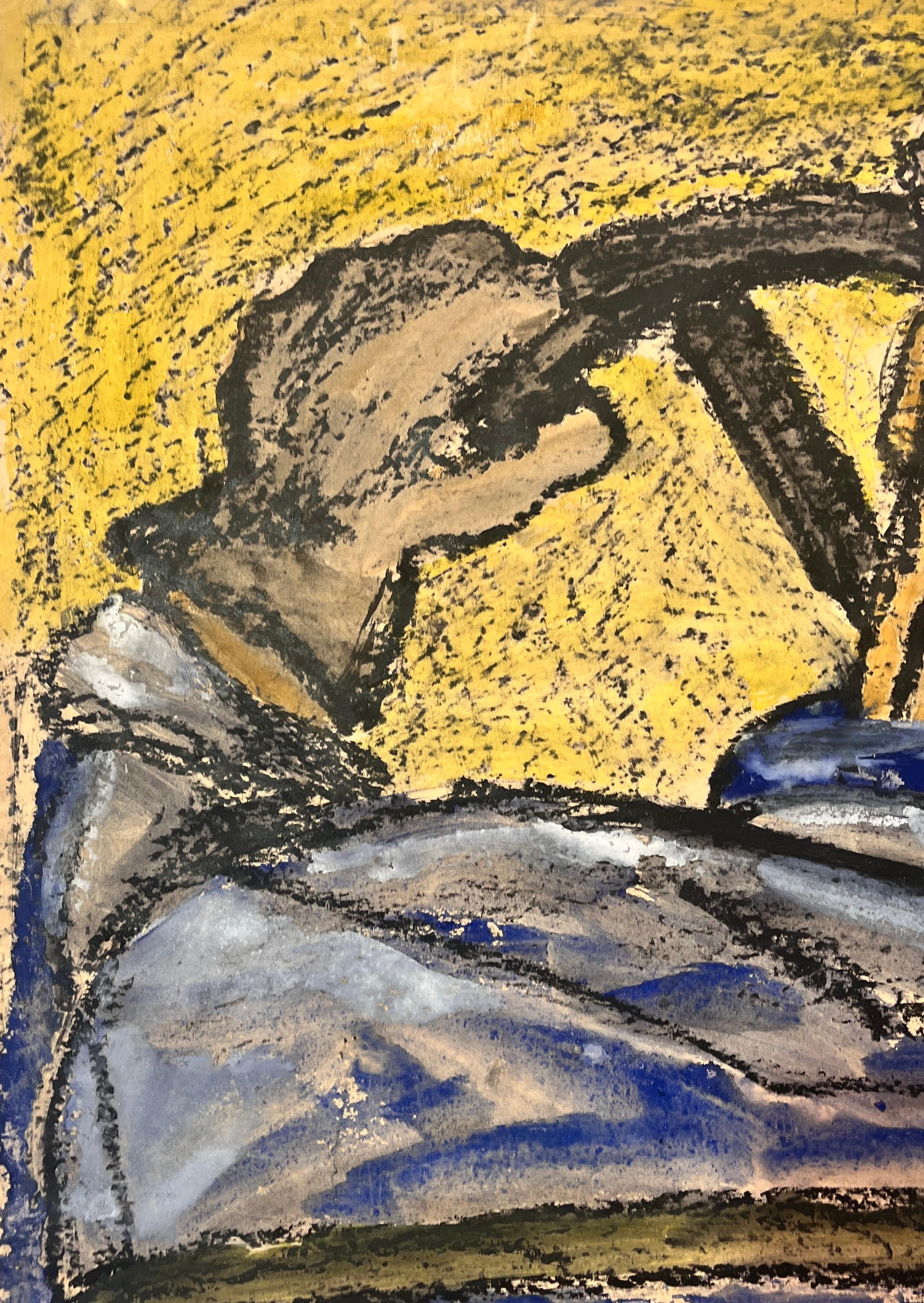 Guazzo e pastello a olio figurativo del 1960 SF 
