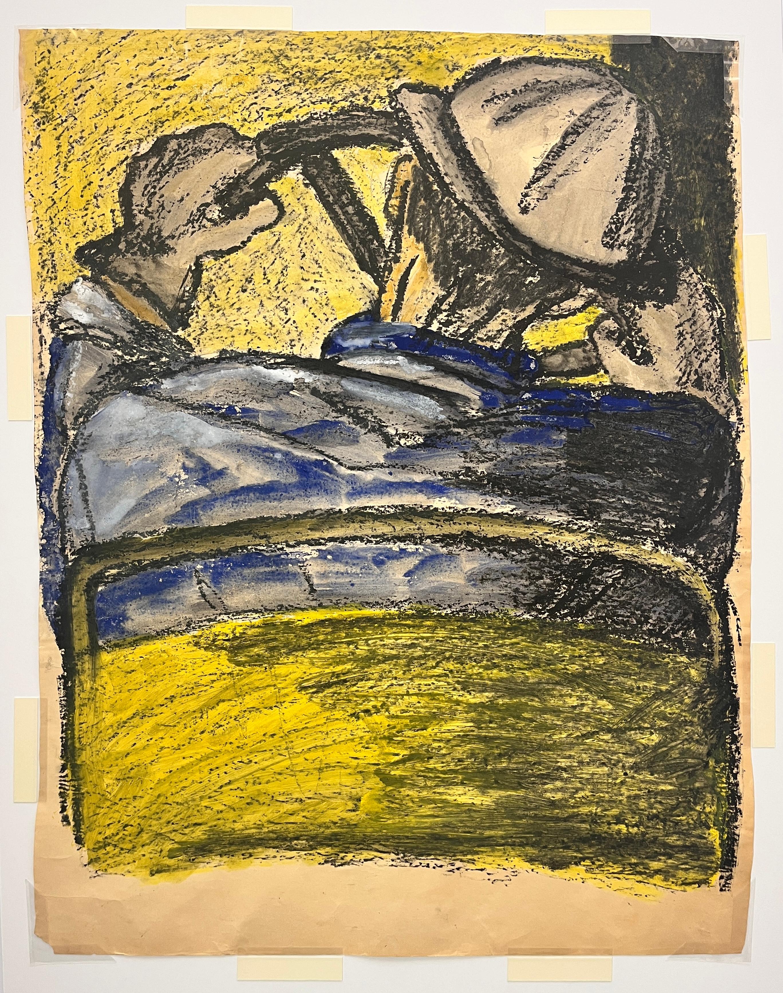 Guazzo e pastello a olio figurativo del 1960 SF 