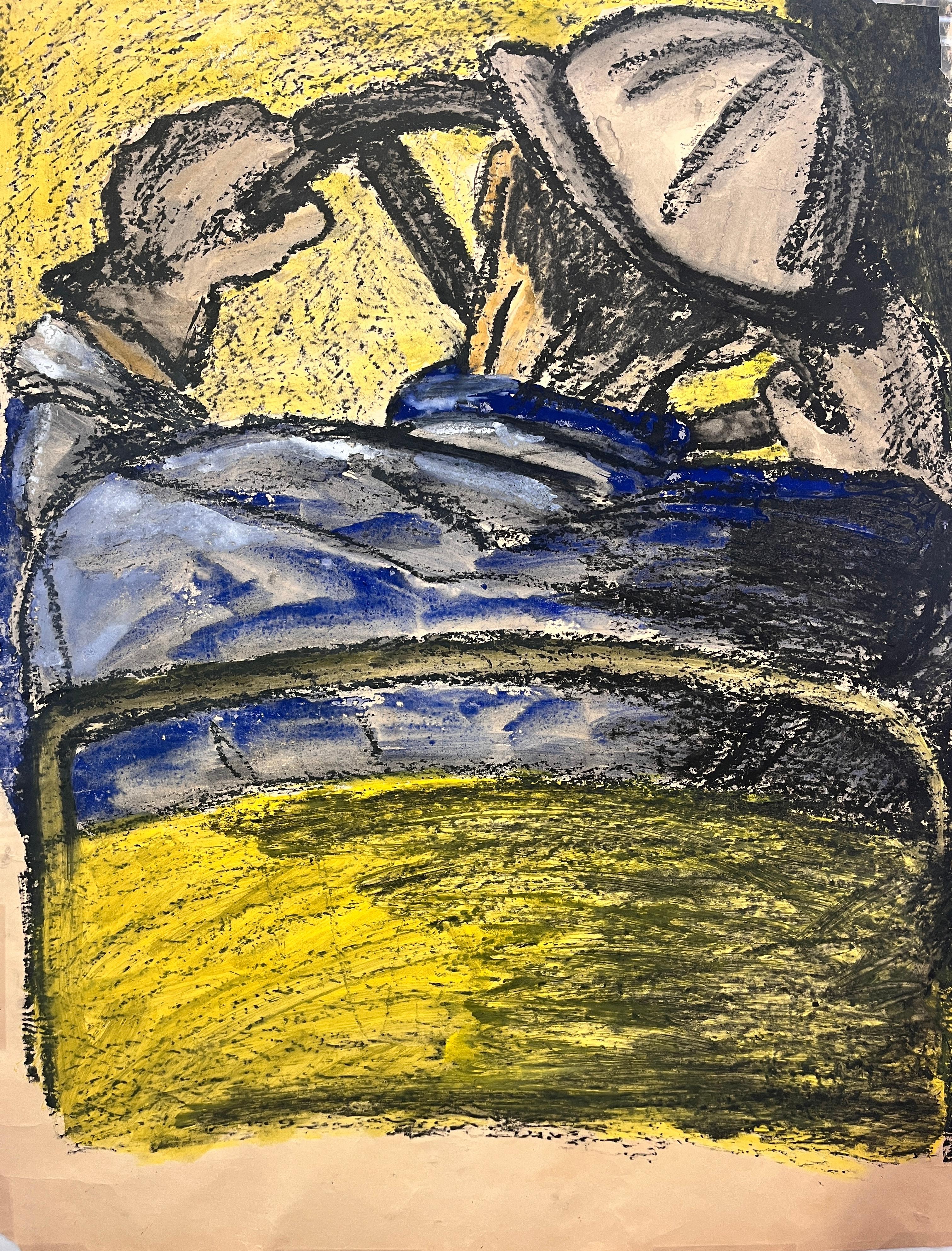 Guazzo e pastello a olio figurativo del 1960 SF 