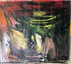 Mid Century "Red at Top" Gouache and Oil Pastel Abstract Bay Area Female Artist