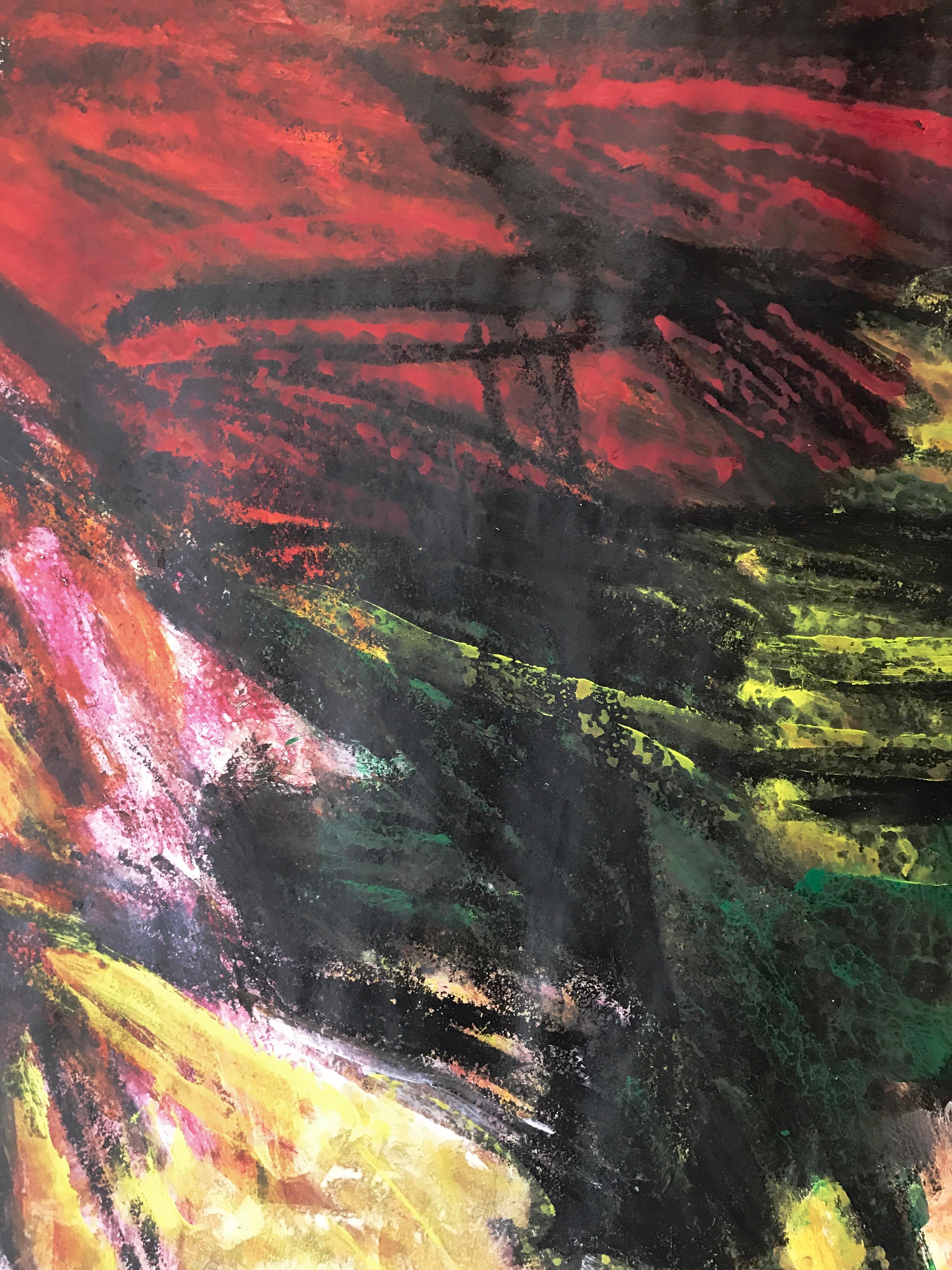 Gouache et pastel à l'huile abstrait du milieu du siècle 