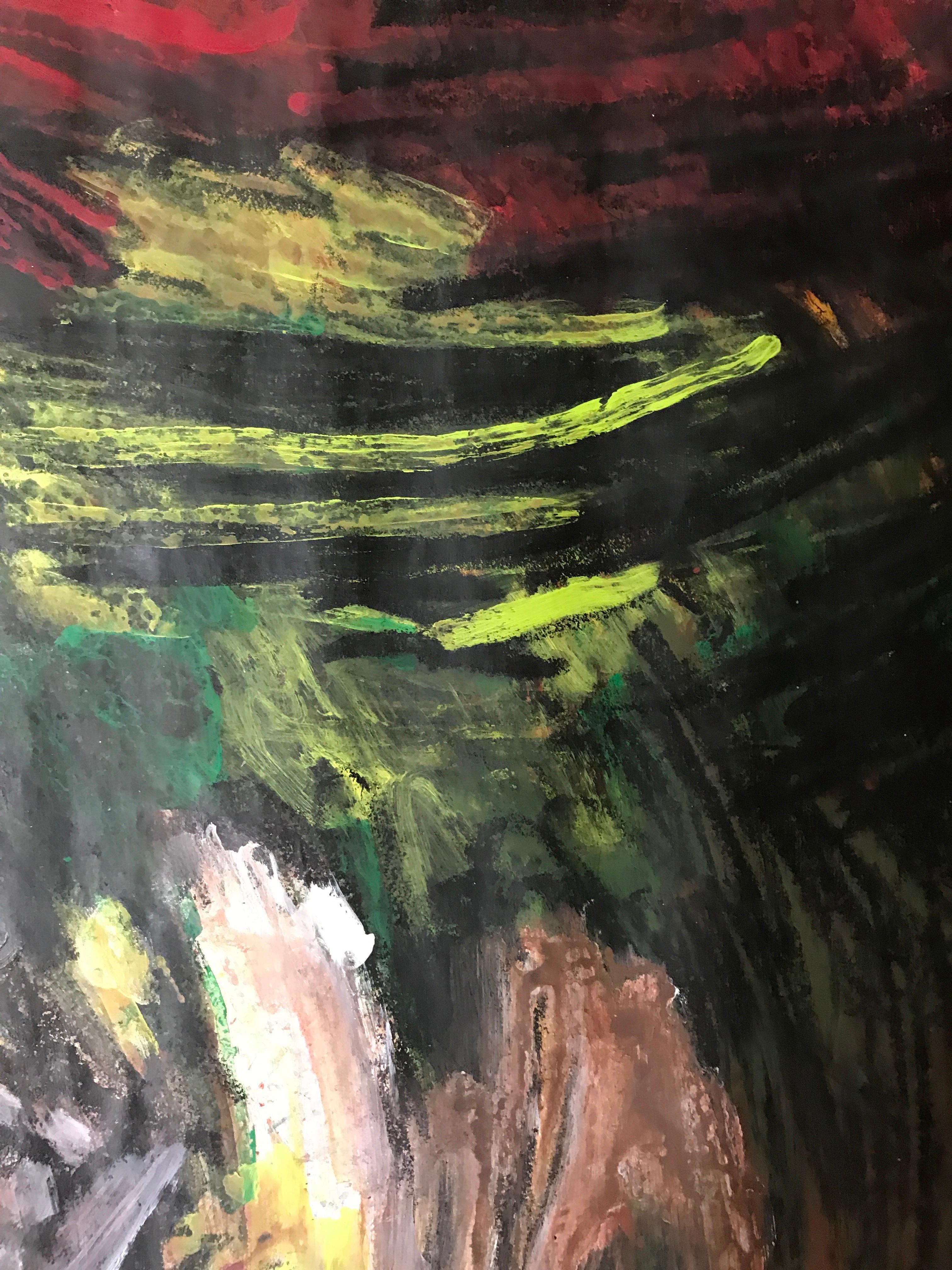 Abstrakte Bay Area-Künstlerin, „Red at Top“, Gouache und Ölpastell, Mitte des Jahrhunderts (Schwarz), Abstract Drawing, von Gloria Dudfield