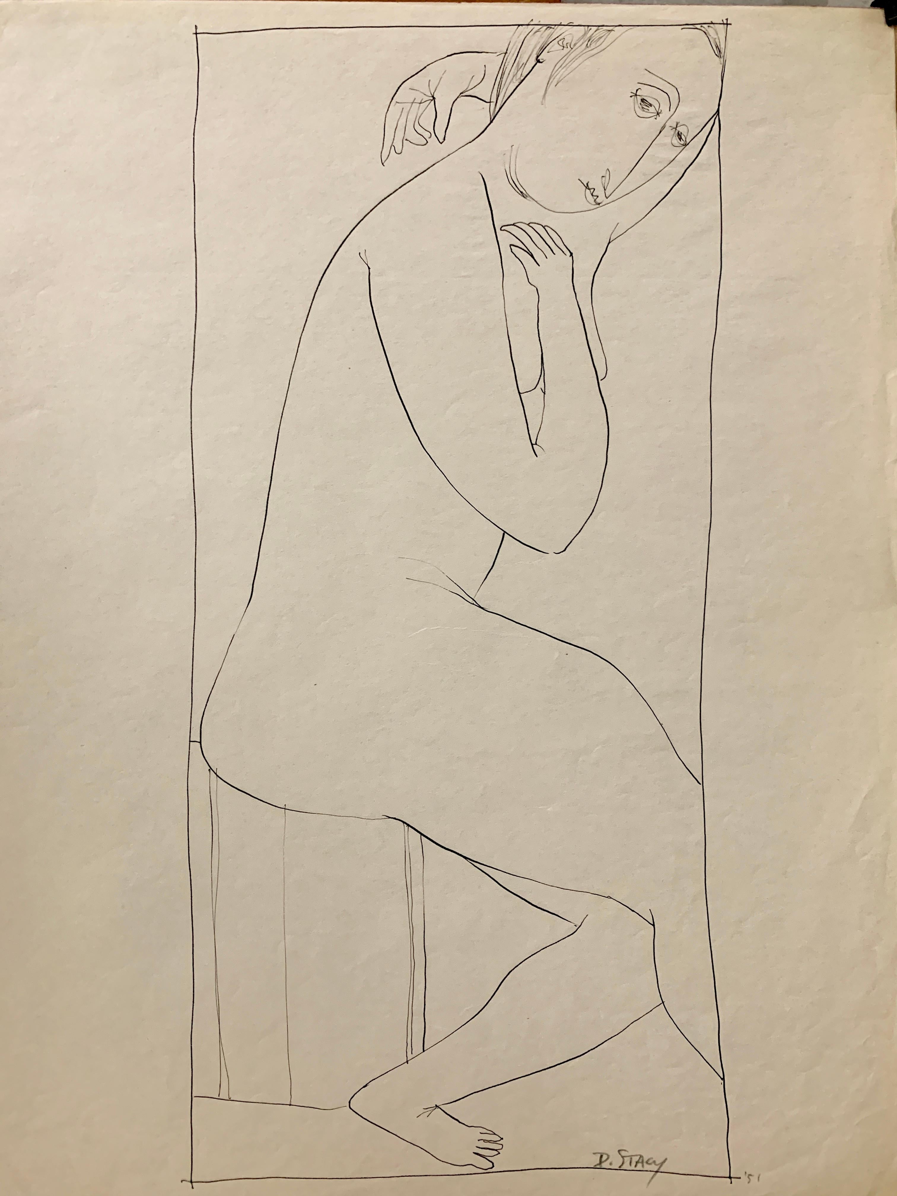 1950er Jahre „Hand Over Head II“ Figurative Tinte Universität von Paris (Amerikanische Moderne), Art, von Donald Stacy