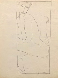 1950s "Looking Over Shoulder" Mid Century Figurative Ink Drawing NYC Artist