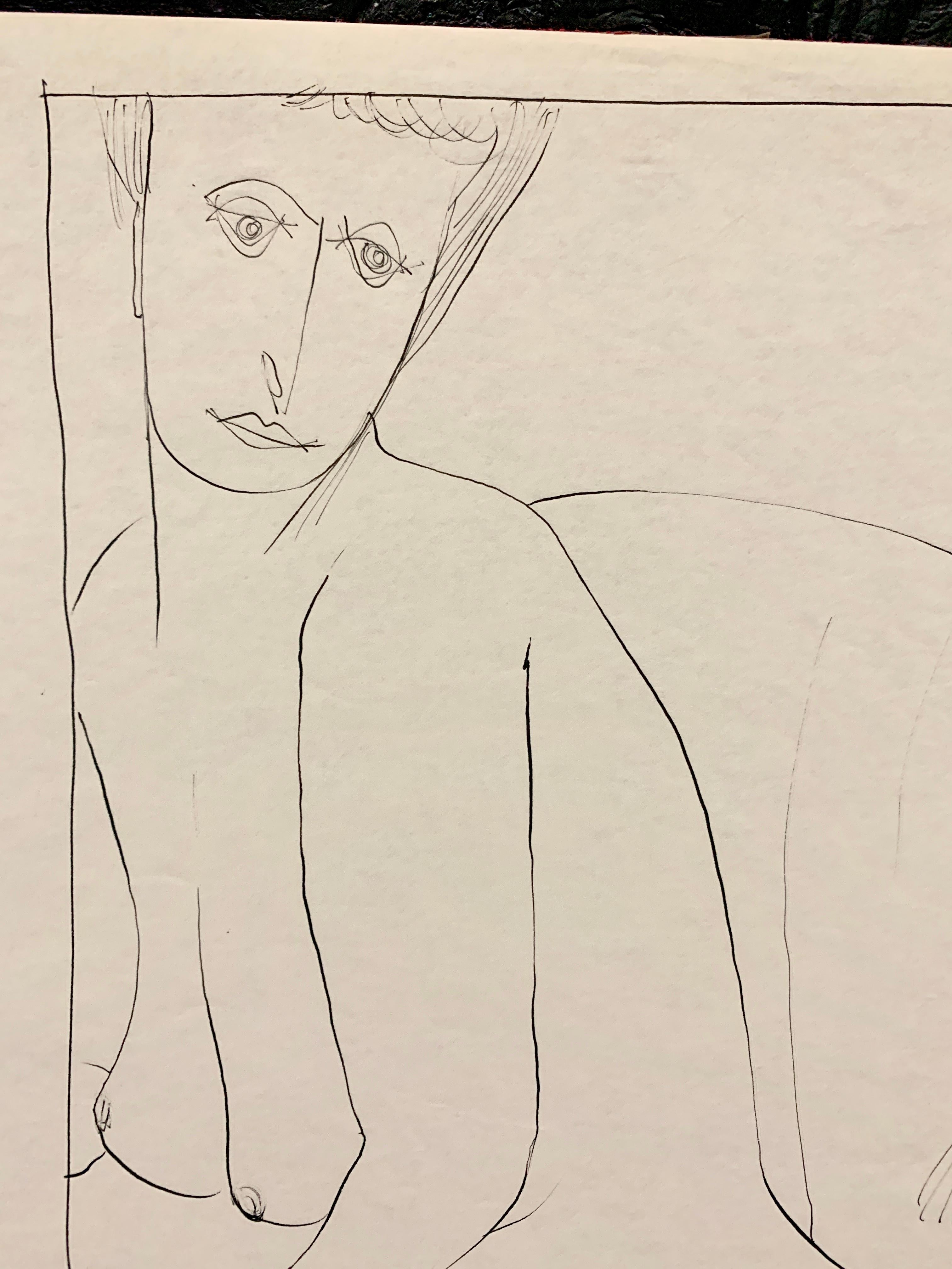 1950er Jahre „Looking Over Shoulder“ Figurative Tuschezeichnung, NYC Künstler, Mitte des Jahrhunderts (Amerikanische Moderne), Art, von Donald Stacy