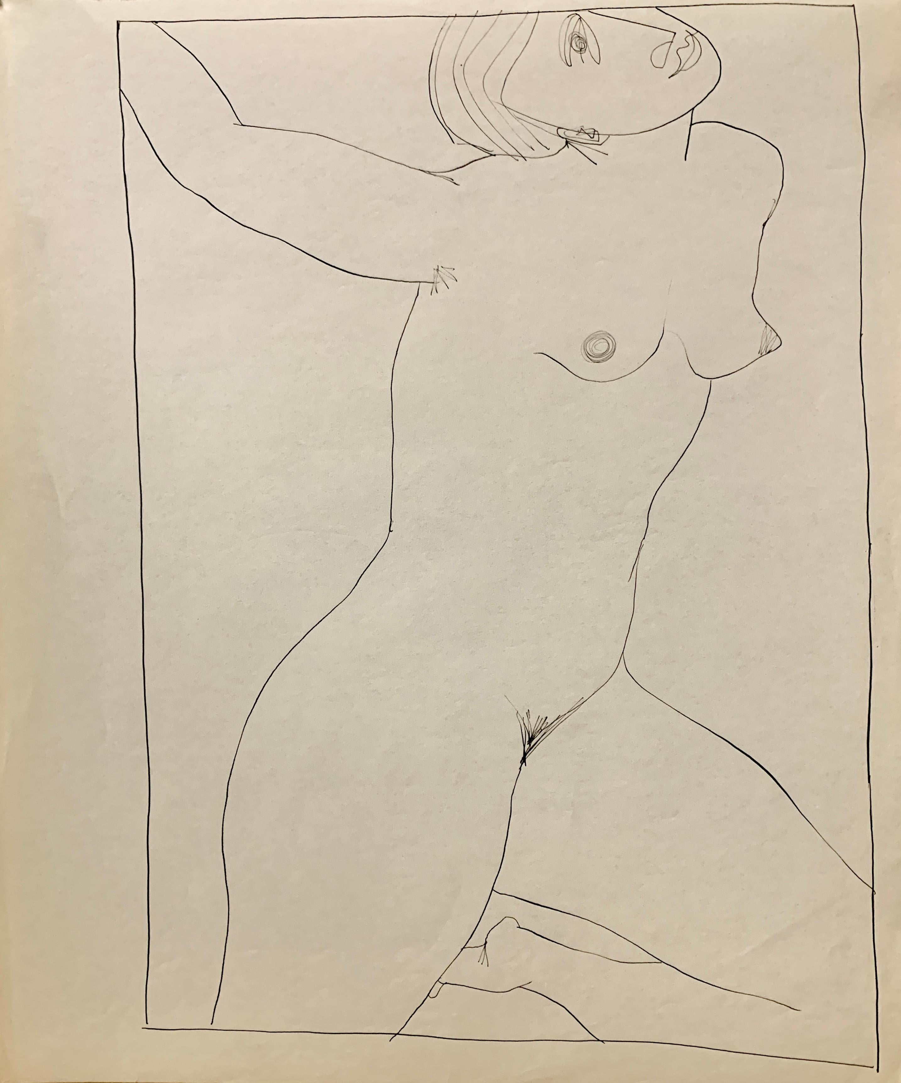 Donald Stacy Nude - 1950s "Looking Up" Mid Century Figurative Ink New York Artist