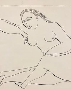 1950s "Lounge" Mid Century Figurative Ink Drawing NYC Artist