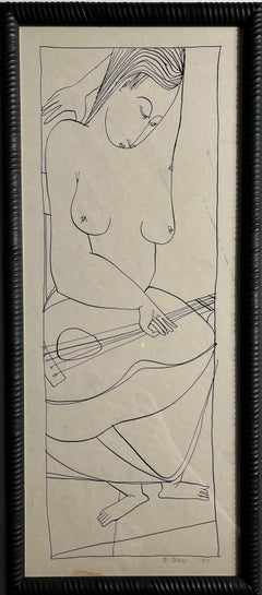 1950s "Musician" Mid Century Figurative Ink University of Paris