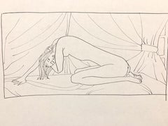 1950s "On Knees 2" Mid Century Figurative Ink University of Paris