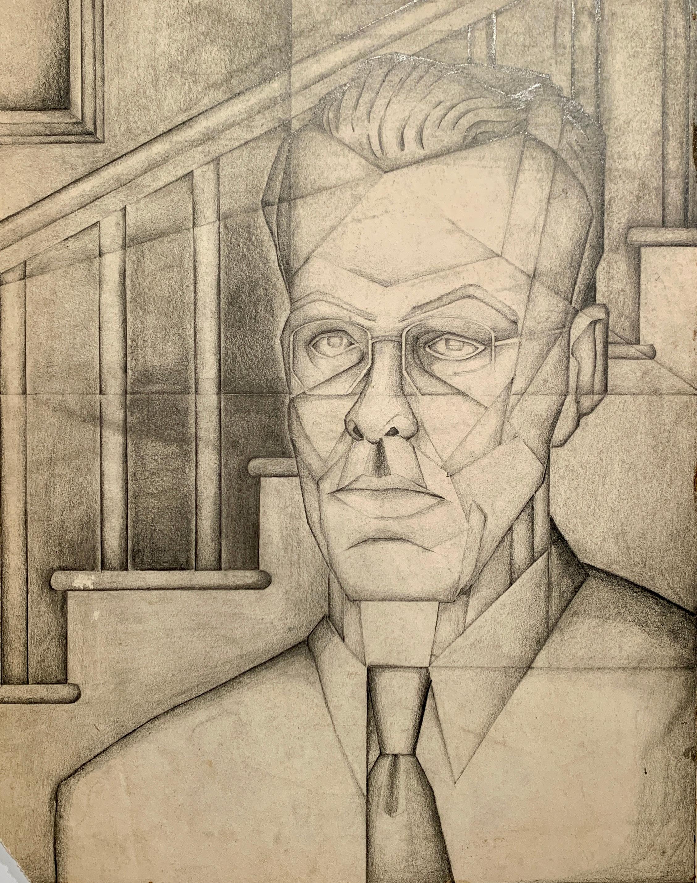 Figurative Art di Unknown - Ritratto di uomo a carboncino e matita del 1940