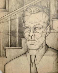 Vintage 1940s Charcoal and Pencil Portrait of a Man