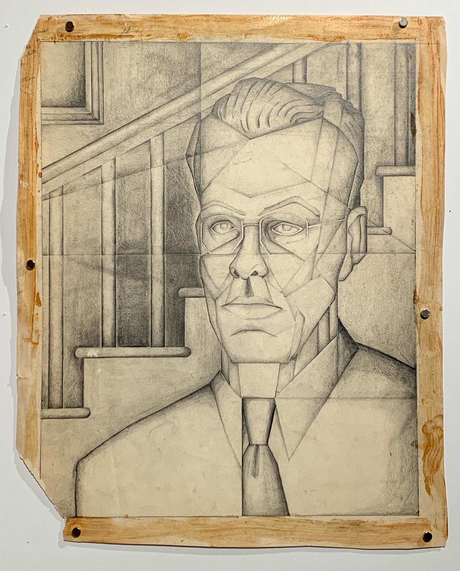 1940er Jahre Kohle und Bleistift Porträt eines Mannes (Moderne), Art, von Unknown
