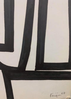 1967 "Abstract 4" Ink Brush Drawing NYC Artist Michael Knigin Mid Century