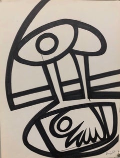 1967 "Abstract 6" Ink Brush Drawing NYC Artist Michael Knigin Mid Century