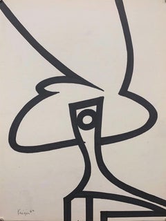 1967 "Abstract 7" Ink Brush Drawing NYC Artist Michael Knigin Mid Century