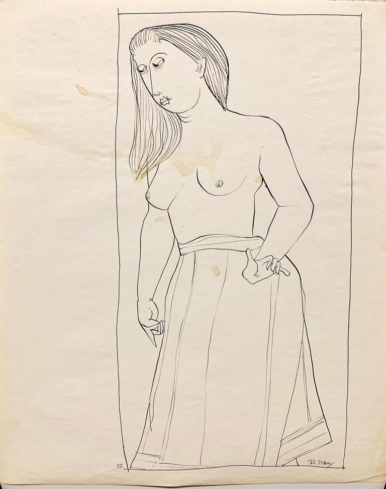 Donald Stacy Nude - 1950s "Topless" Mid Century Figurative Ink Line Drawing 