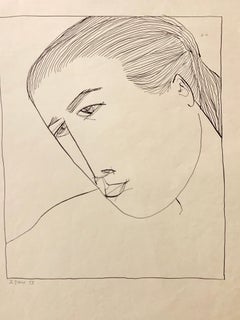 1950s "Upclose Portrait" Mid Century Ink Portrait Drawing Pratt 