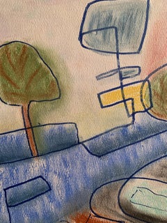 Abstrakte Zeichnung „Bubble Cars“, Mid-Century 1950er Jahre