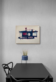 1970s "Machine" Abstract Pastel Drawing Benoit Gilsoul