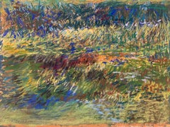 1963 "Pond" Pastel Impressionist Landscape Drawing NYC Female Artist