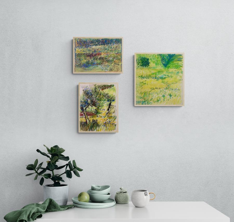Peinture de paysage impressionniste au pastel Pond, artiste féminine de New York, 1963 en vente 2