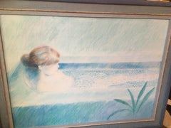 "Nude lady in her Bath" Celia Birtwell Fashion Designer Large Oil Painting