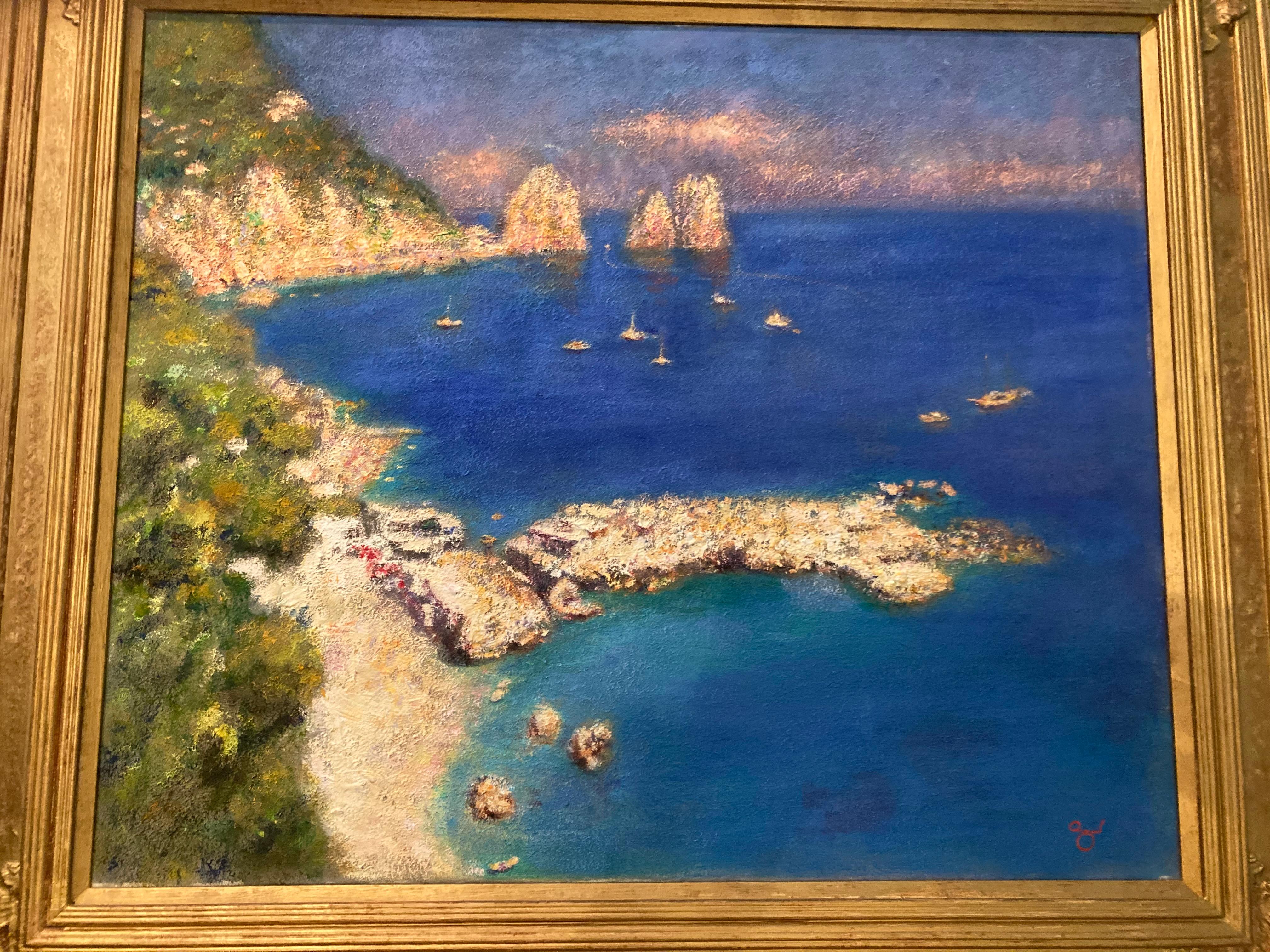 "The Sea and Shoreline the Isle of  Capri" Oil Painting - Art by Rene Jerome Legrand