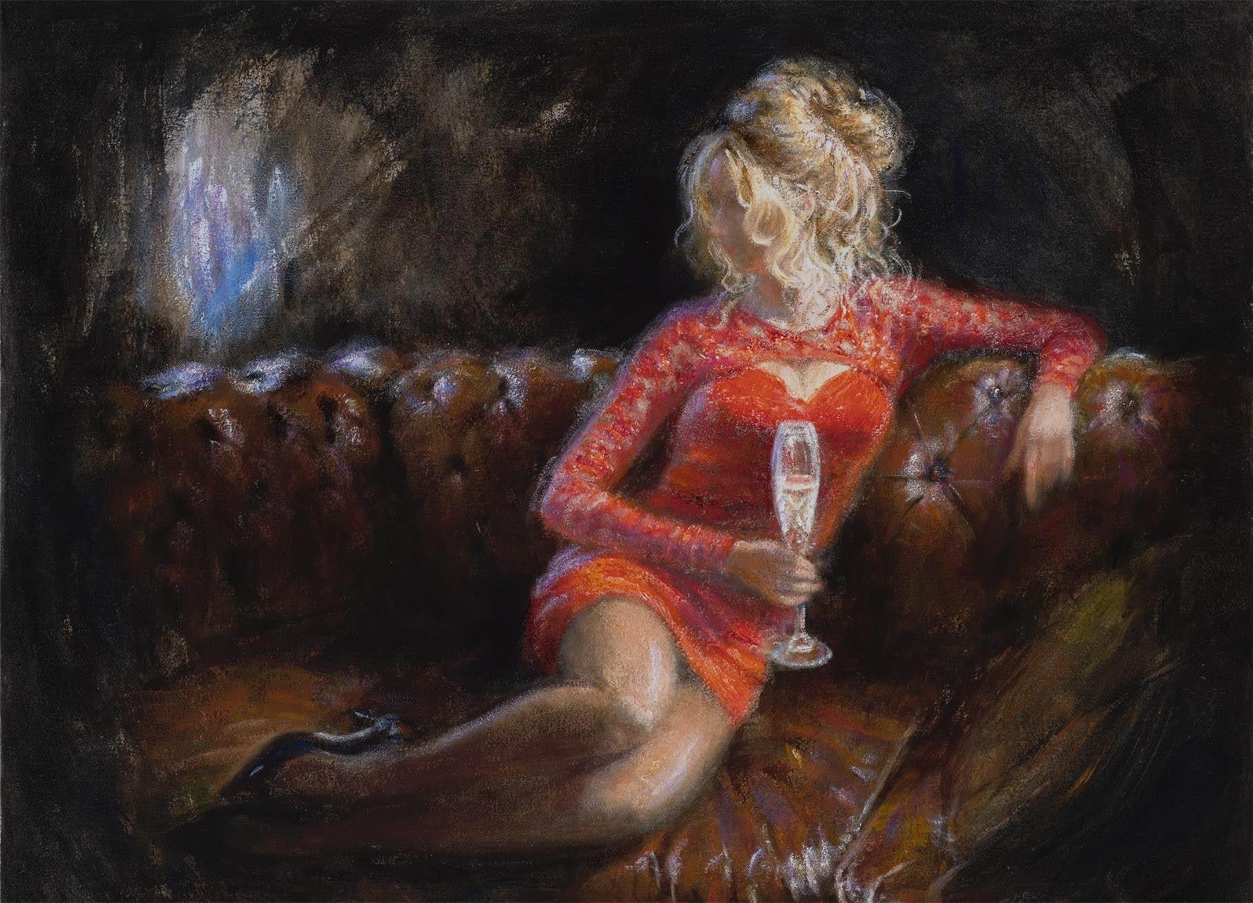 Rene Legrand Figurative Painting - "Lady in Red"