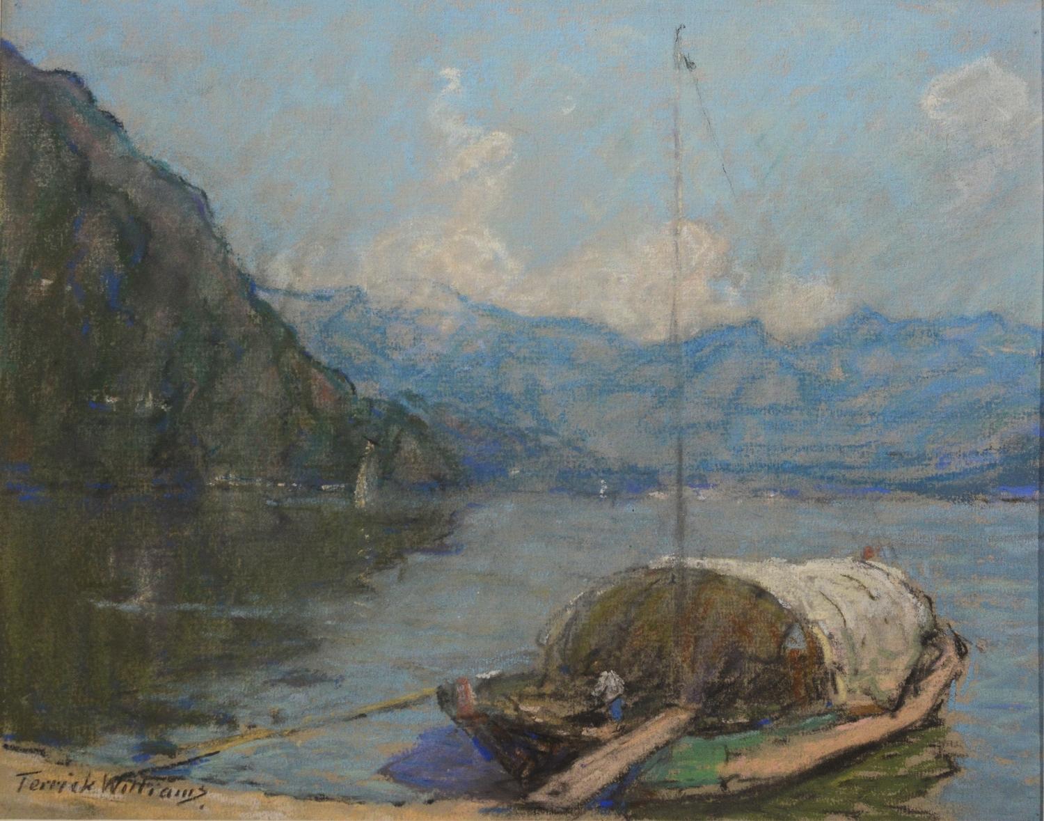 Paesaggio del primo Novecento Paesaggio marino Disegno a pastello di Bellagio Lago di Como
