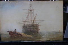 Au large de Portsmouth (Royaume-Uni), scène de navigation à l'aube avec des bateaux et des pêcheurs dans une mer calme.
