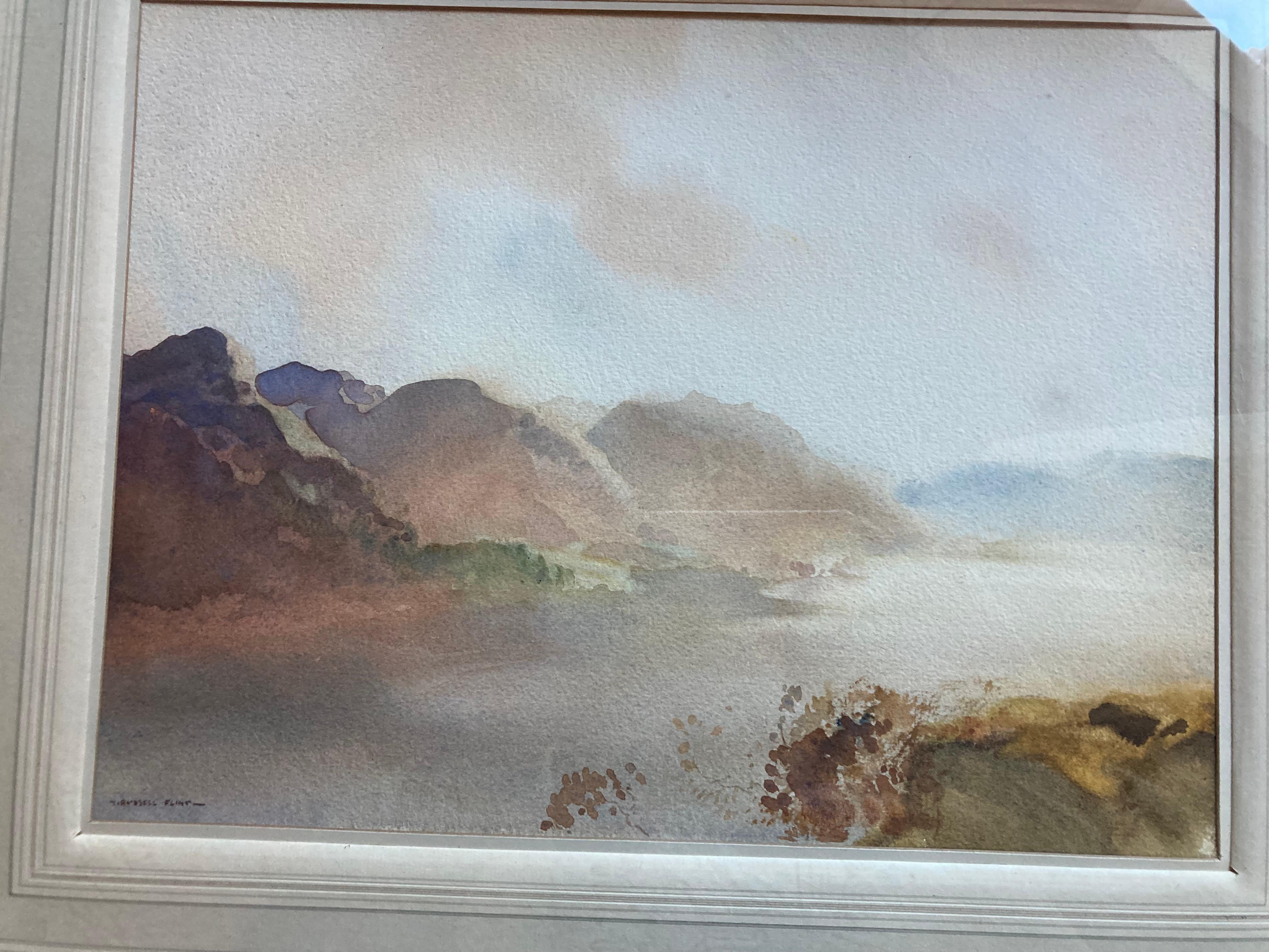 Sir William Russell Flint RA ROI  Landscape Art - Beautiful, Misty landscape of Loch Earn, Scotland Original Watercolour Framed